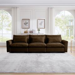 3 Seater Deep Seat Couches for Living Room, Wide and Deep Seat Comfy Living Roo Sofas with 3 Waist Pillows, Brown Corduroy