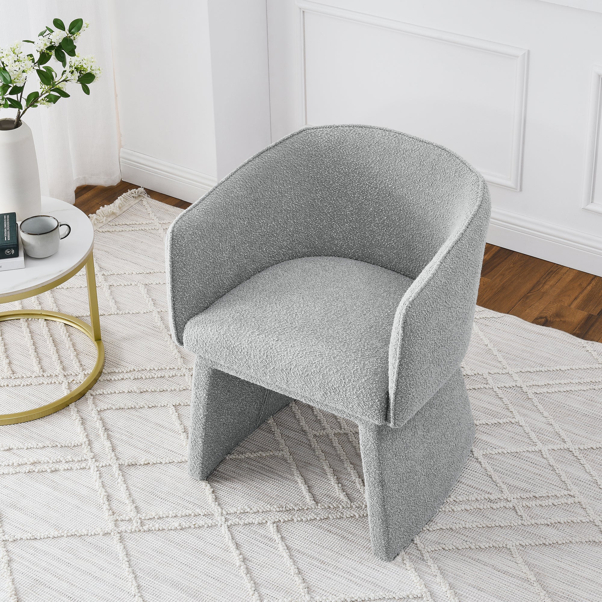 Modern style simple and elegant chair, grey leisure chair, suitable for dining/bedroom/living room/reception desk (assembly required)-Grey