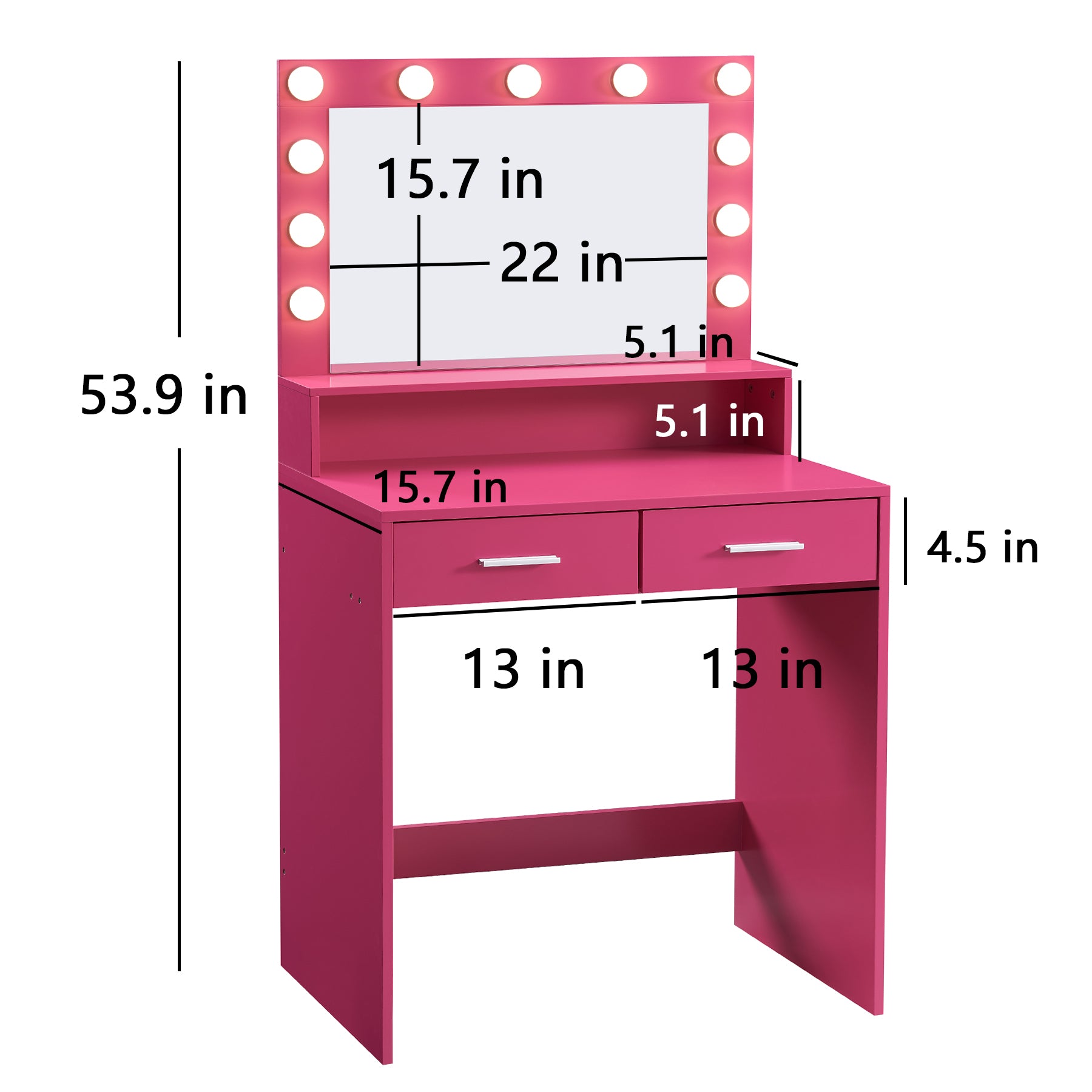 Vanity Desk with Mirror and Lights, Dressing Table with Large Drawer, 2 Level Storage Dresser & 3 Lighting Modes Adjustable Brightness, Suitable for Bedroom(Rose Pink)