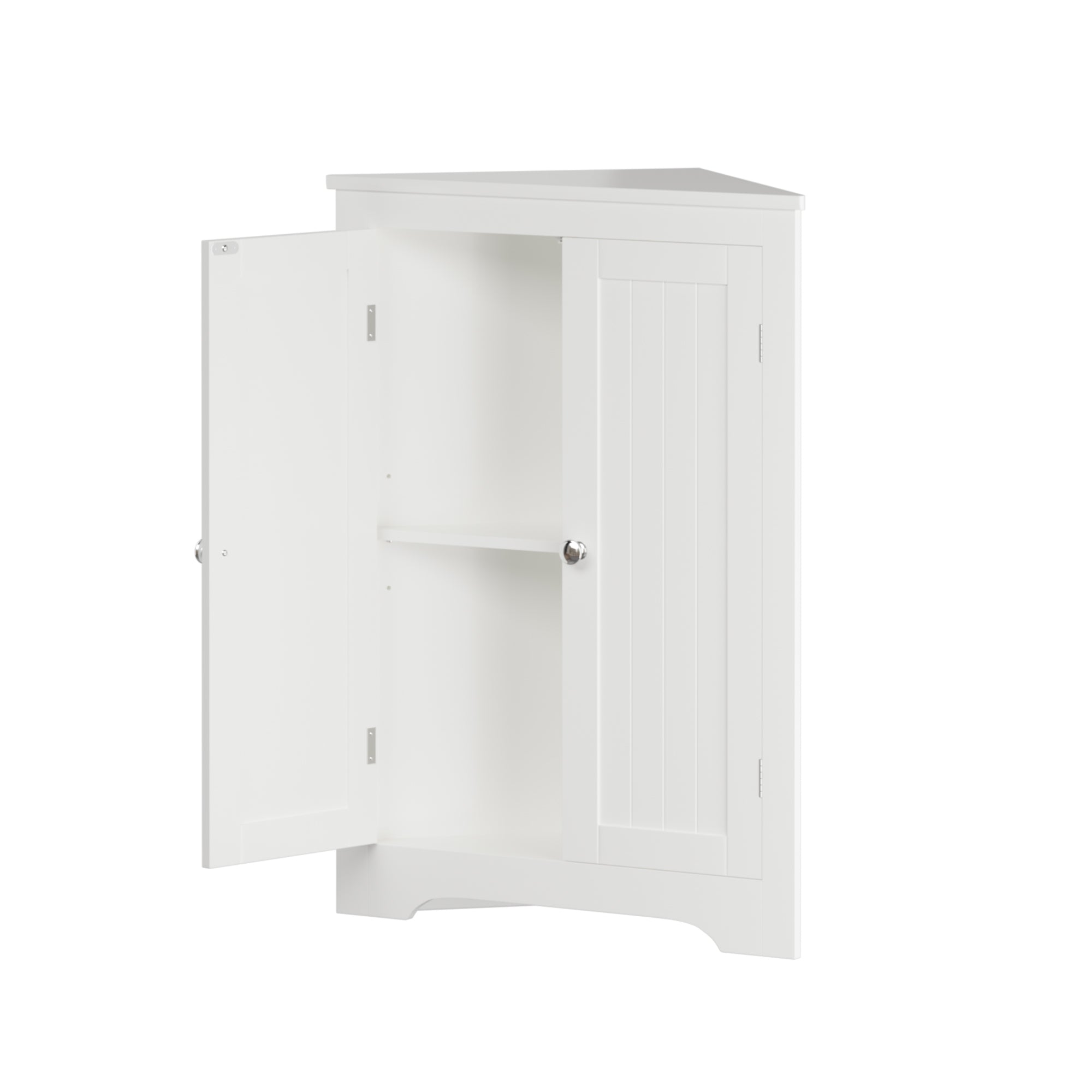 Floor Corner Cabinet with 2 Doors and Adjustable Shelves, Freestanding Narrow Cabinet Organizer, Corner Storage Cabinets for Bathroom, Kitchen, Living Room, or Bedroom, White