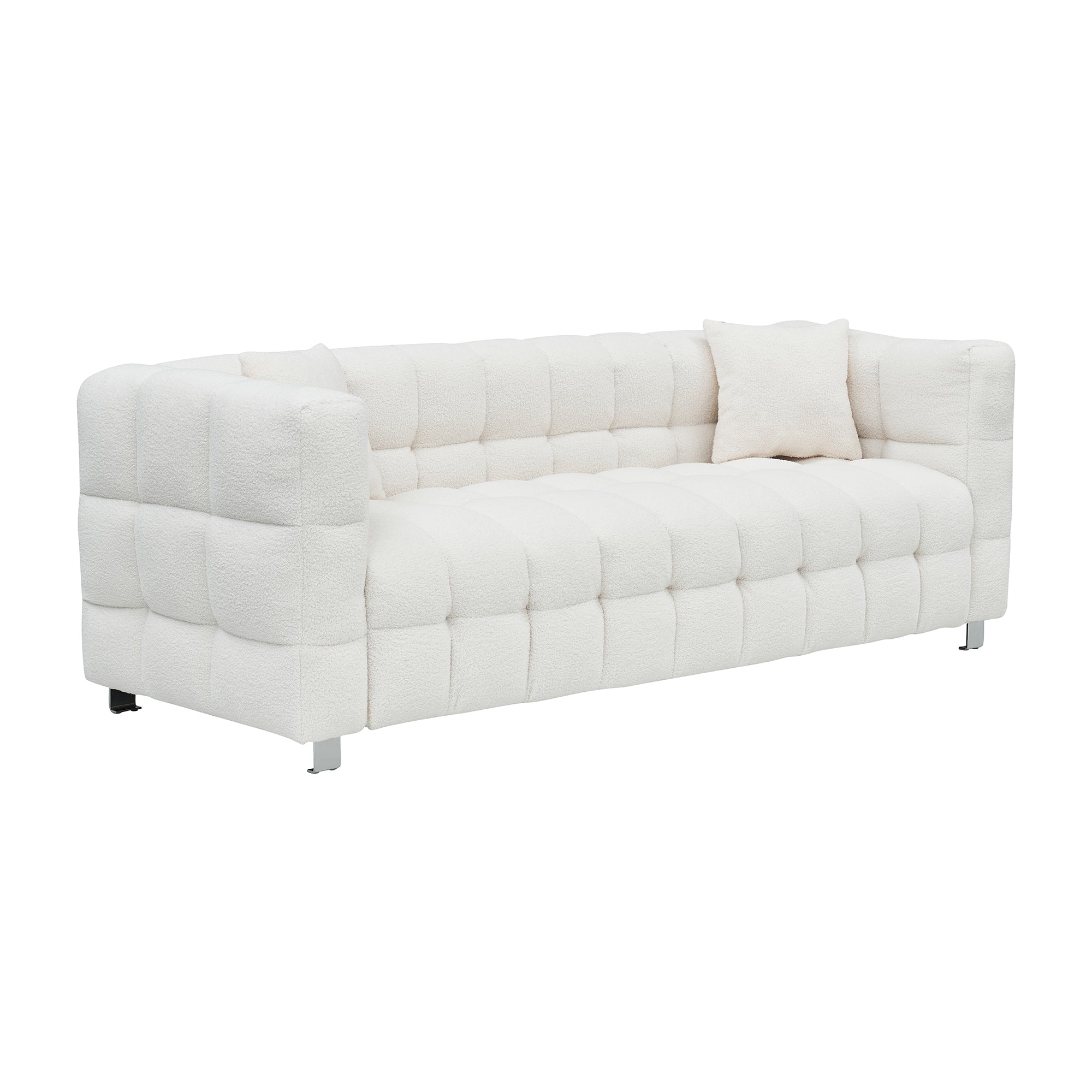 Modern 80" Beige Teddy Fleece Modular Pit Sofa with 2 Pillows for Living Room Luxurious 3-Seater Design