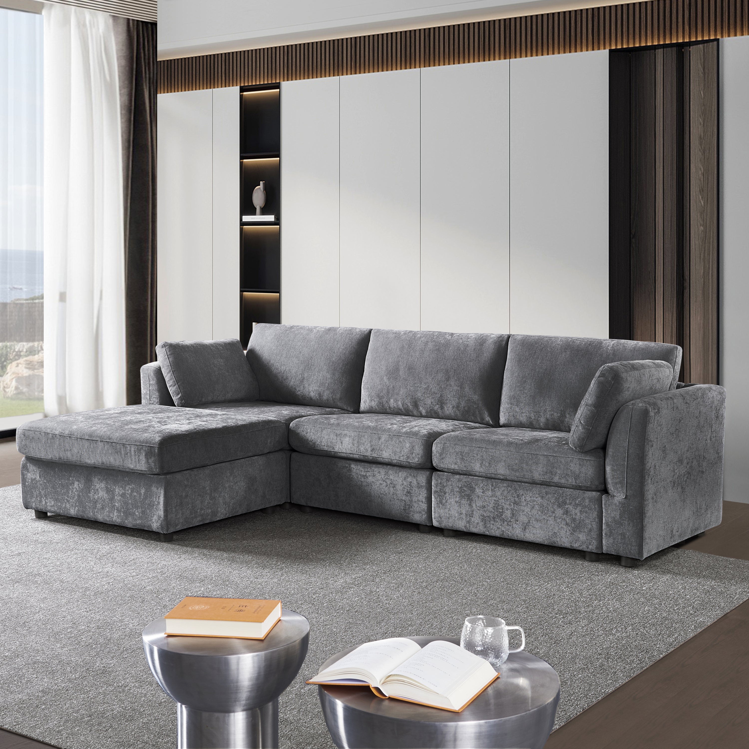 modular GREY  sofa  fabric,  simple and grand, the seat and back is very soft. this is also a KNOCK DOWN sofa