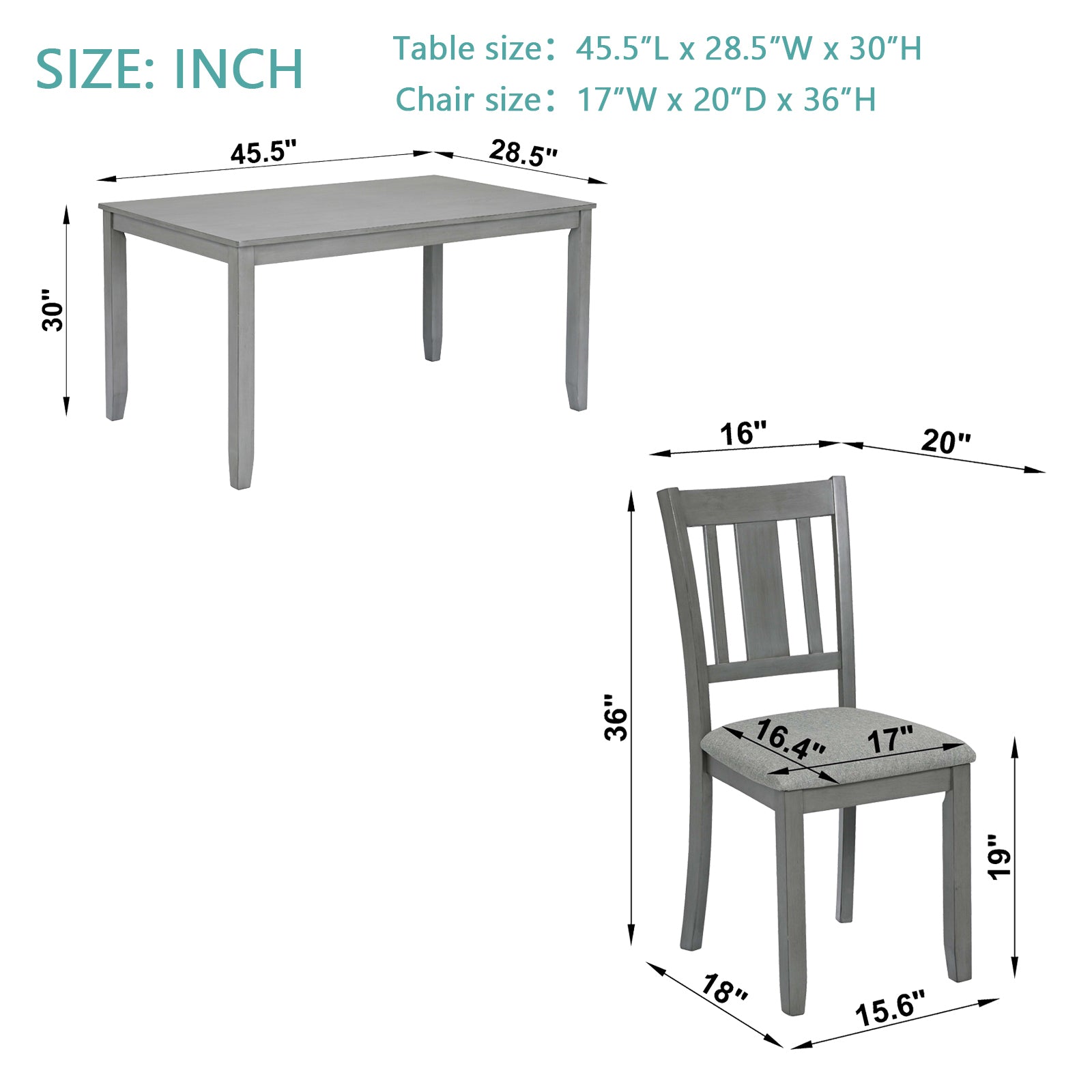 5 Piece Modern Dining Set, Rectangular Wooden Dining Table with 4 Upholstered Chairs for Kitchen, Dining Room, Gray