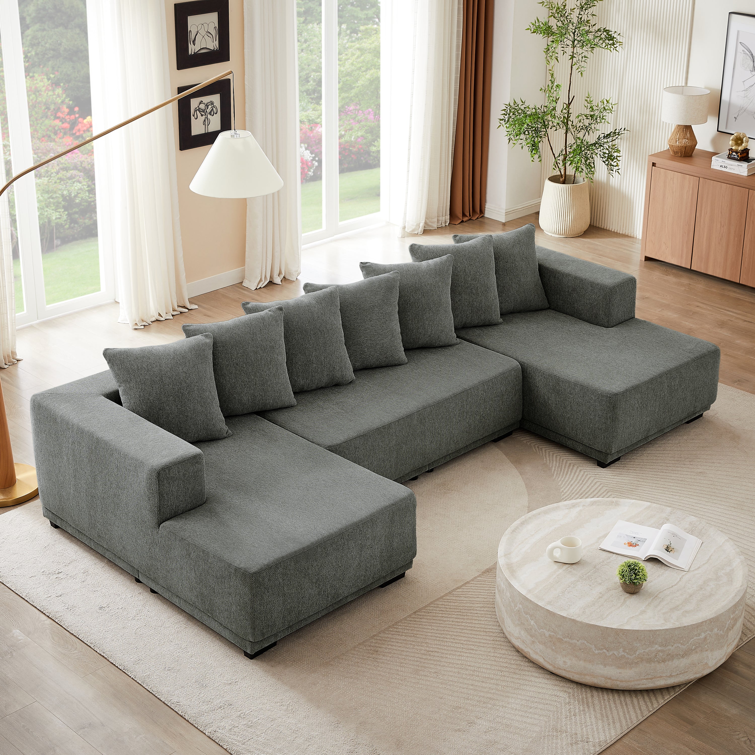 Chenille U-Shaped Sectional Sofa Set,Minimalist Style Modular Sectional Sofa, Luxury Chenille Fabric Cloud Couch for Living Room