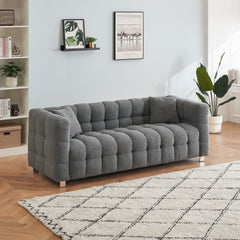 Modern Gray Teddy Fleece Modular Pit Sofa with 2 Pillows for Living Room - Luxurious 3-Seater Design