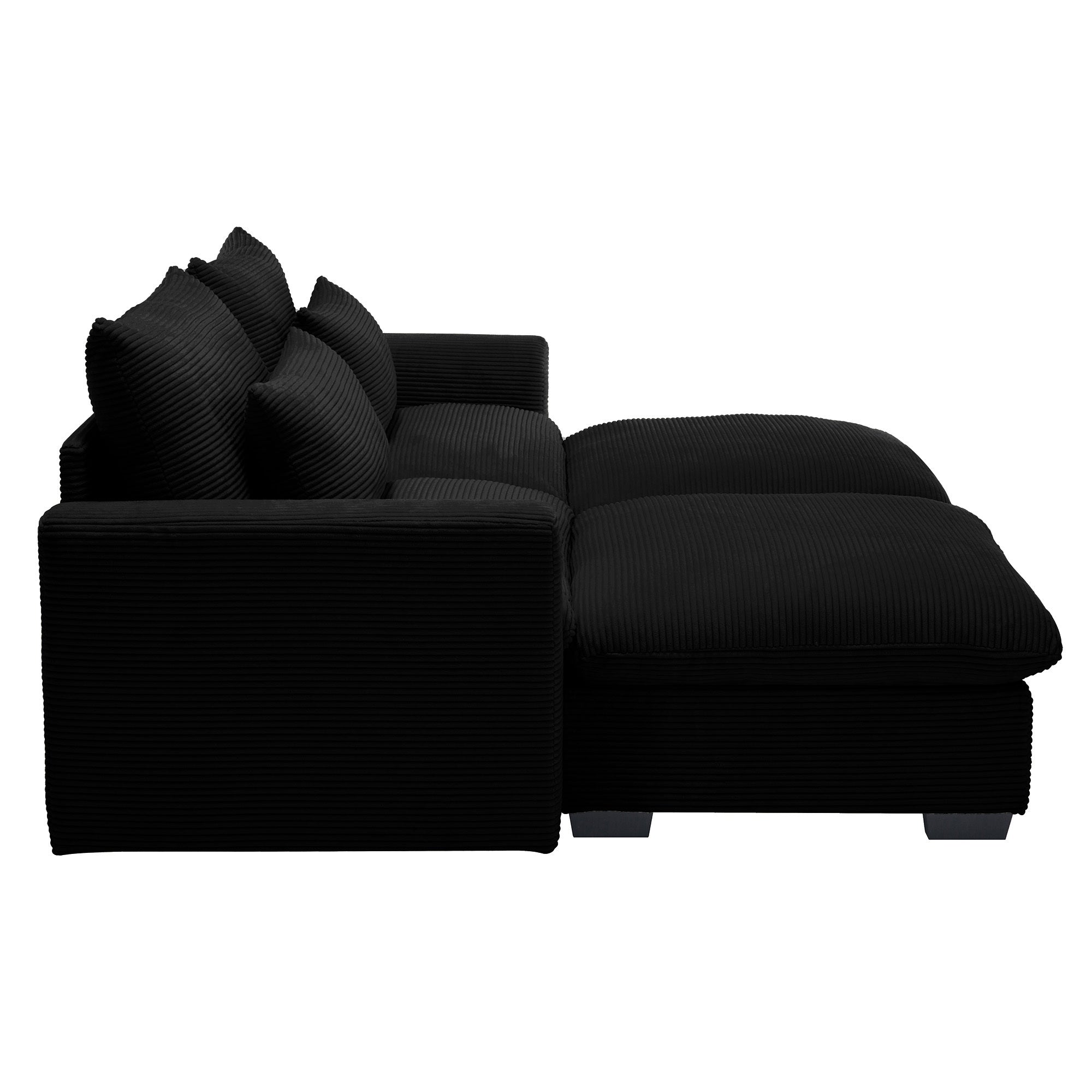 Corduroy Two-Seater Sofa with 2 Storage Footrest,2 Seater Sectional  deep seat sofa,Comfy Couches for Living Room,Black Sofa