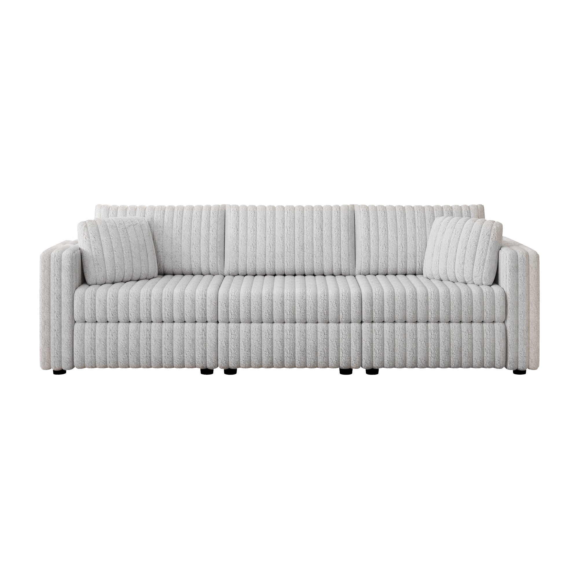 106.3" Soft Rabbit Plush Modular 3-person Sofa - Highly Comfortable & Distinctive Design. Ideal for Bedroom & Living Room. Light gray. Modern & Plush Furniture Choice