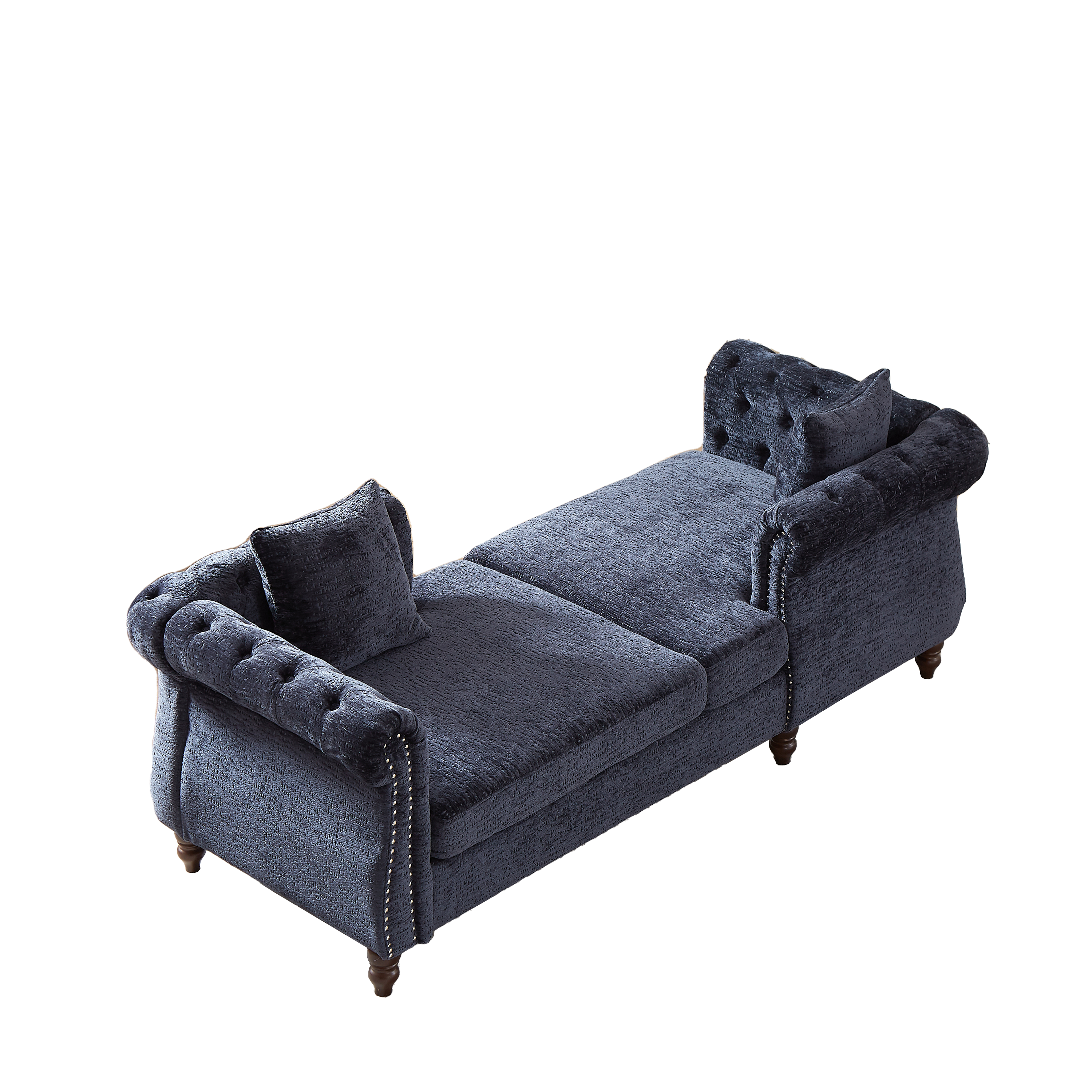 81-inch Chenille Face-to-face Chaise Lounge with Two Pillows,Nailhead trim,Button Tufted Design and Rolled Arms for Lounge, Living room and Office