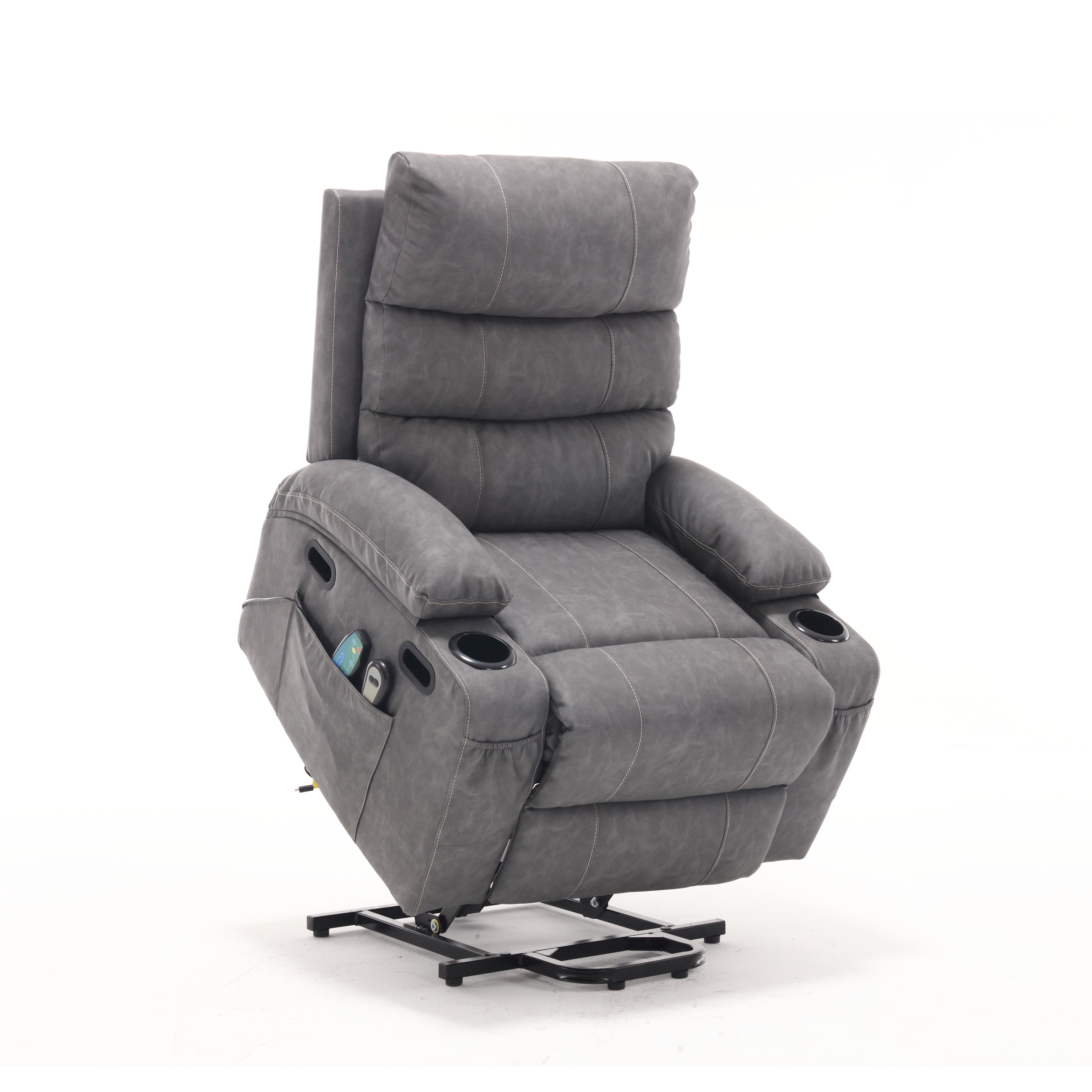 21"seat width,large size Electric Power Lift Recliner Chair Sofa for Elderly, 8 point vibration Massage and lumber heat, Remote Control, Side Pockets and Cup Holders, cozy fabric, overstuffed arm pu