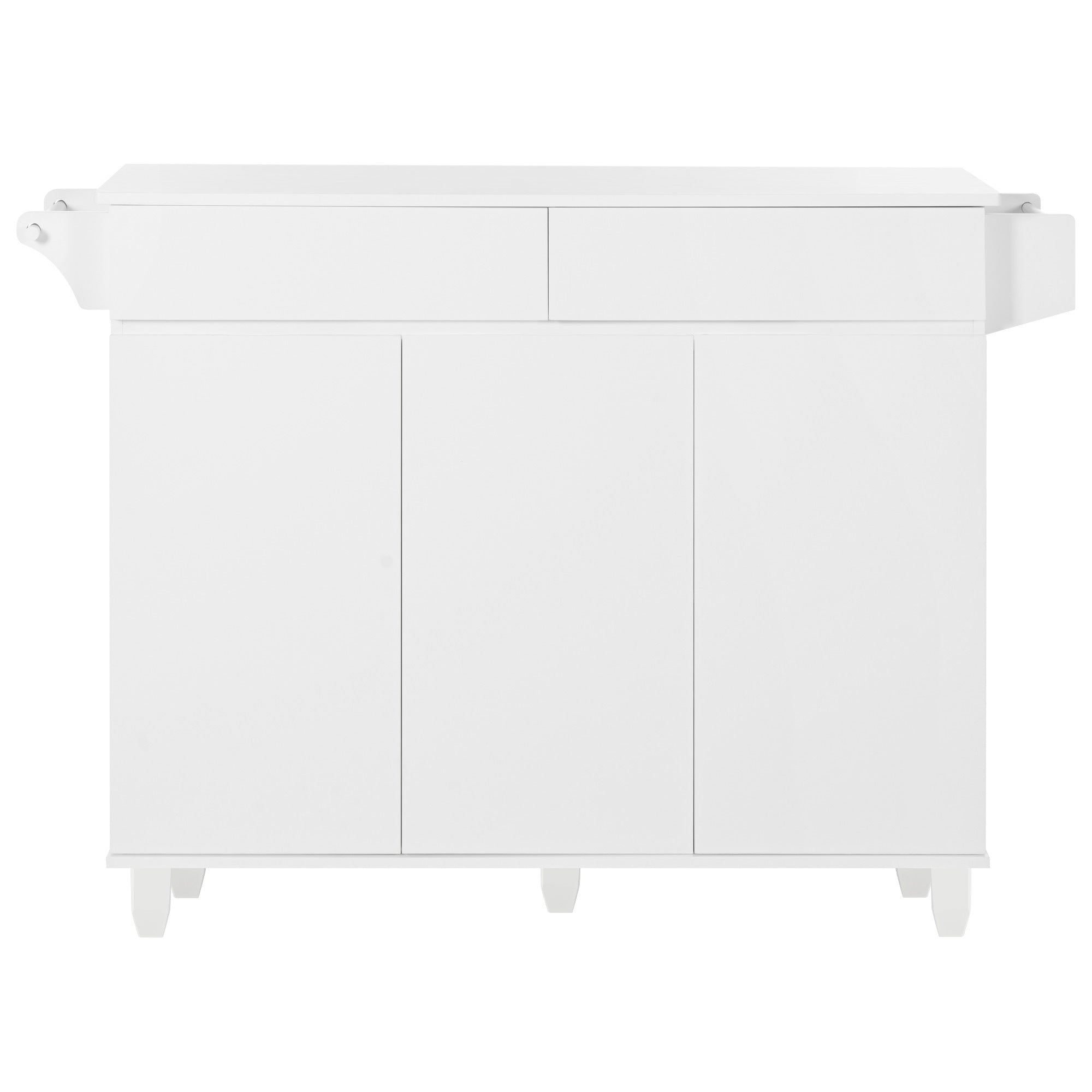 K&K 53.2''  Kitchen Island with Drop Leaf, Kitchen Storage Cart with Spice Rack, Towel Rack and 2 Drawers for Kitchen, Dining Room, White