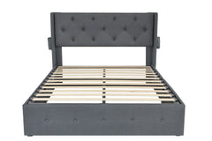 Full Size Bed Frame with Gas Lift Storage Bed with Modern Wingback Headboard, USB Ports