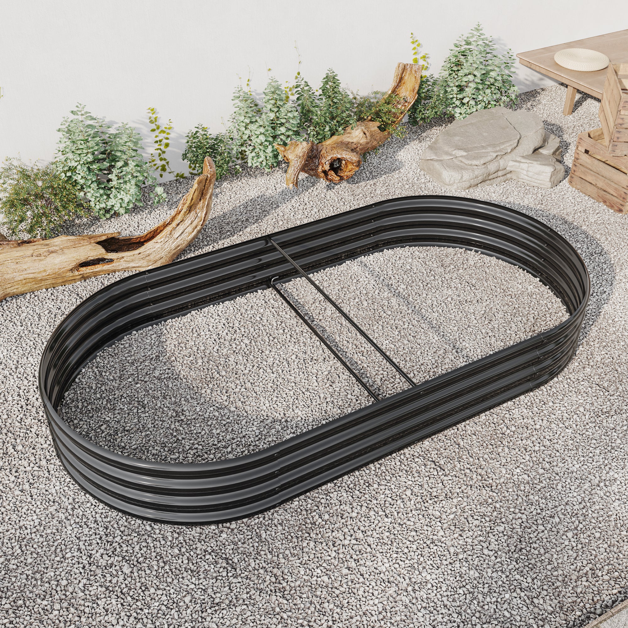 Large Oval Metal Raised Garden Bed, Outdoor Planter for Vegetables - Black