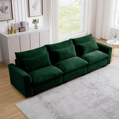 3 Seater Deep Seat Couches for Living Room, Wide and Deep Seat Comfy Living Roo Sofas with 3 Waist Pillows, Green Corduroy