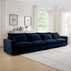 4 Seater Deep Seat Couches for Living Room, Comfy Blue Corduroy Sofas for Living Room Modern with 4 Waist Pillows