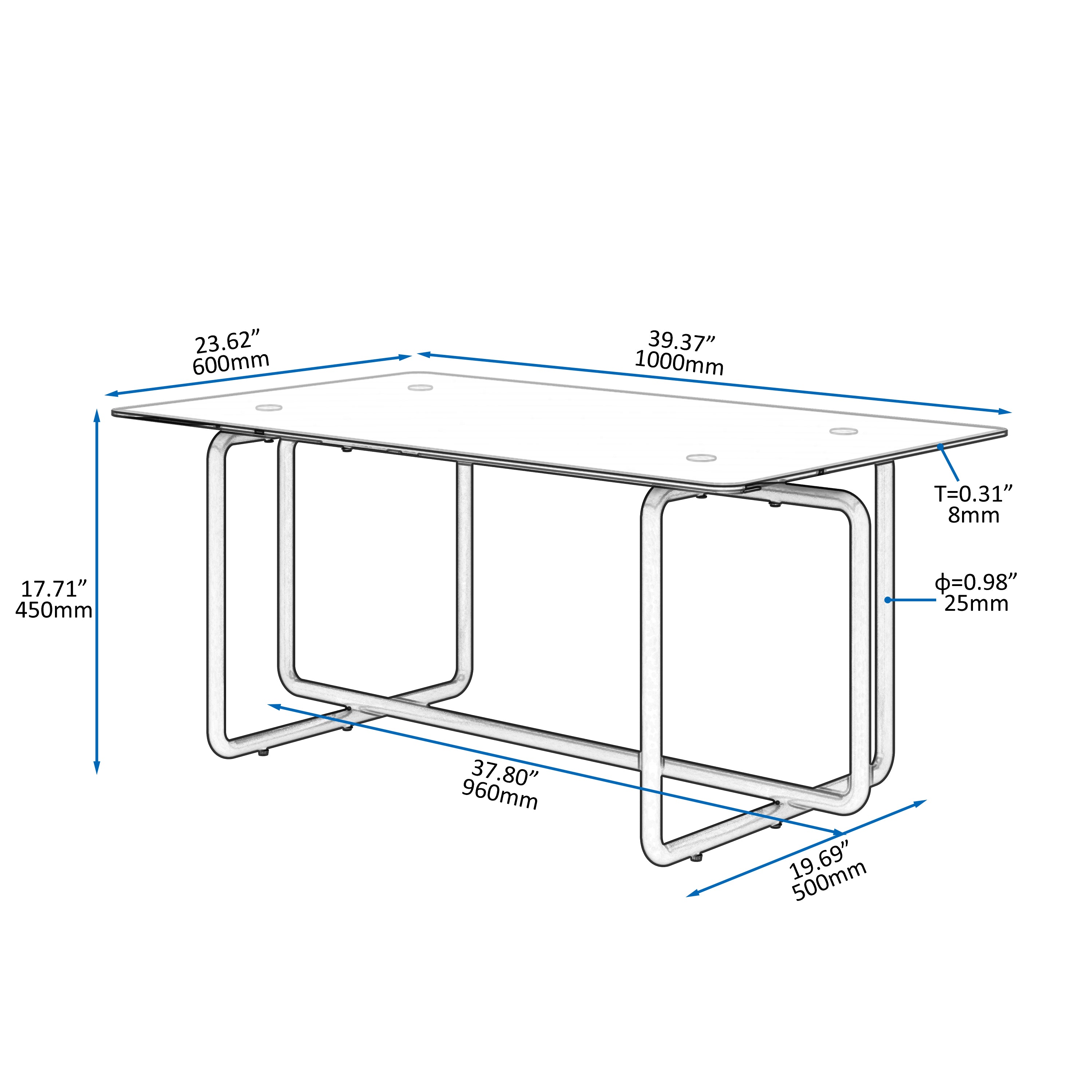 Modern Tempered Glass Tea Table Coffee Table, Table for Living Room,Black