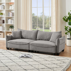 87.8" Gray Corduroy Sofa Bed with Two Pillows - Ideal 3-Seater Design for Living Room