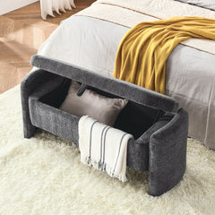 Oval Chenille Storage Ottoman Bench with Large Storage Space for Bedroom, Gray