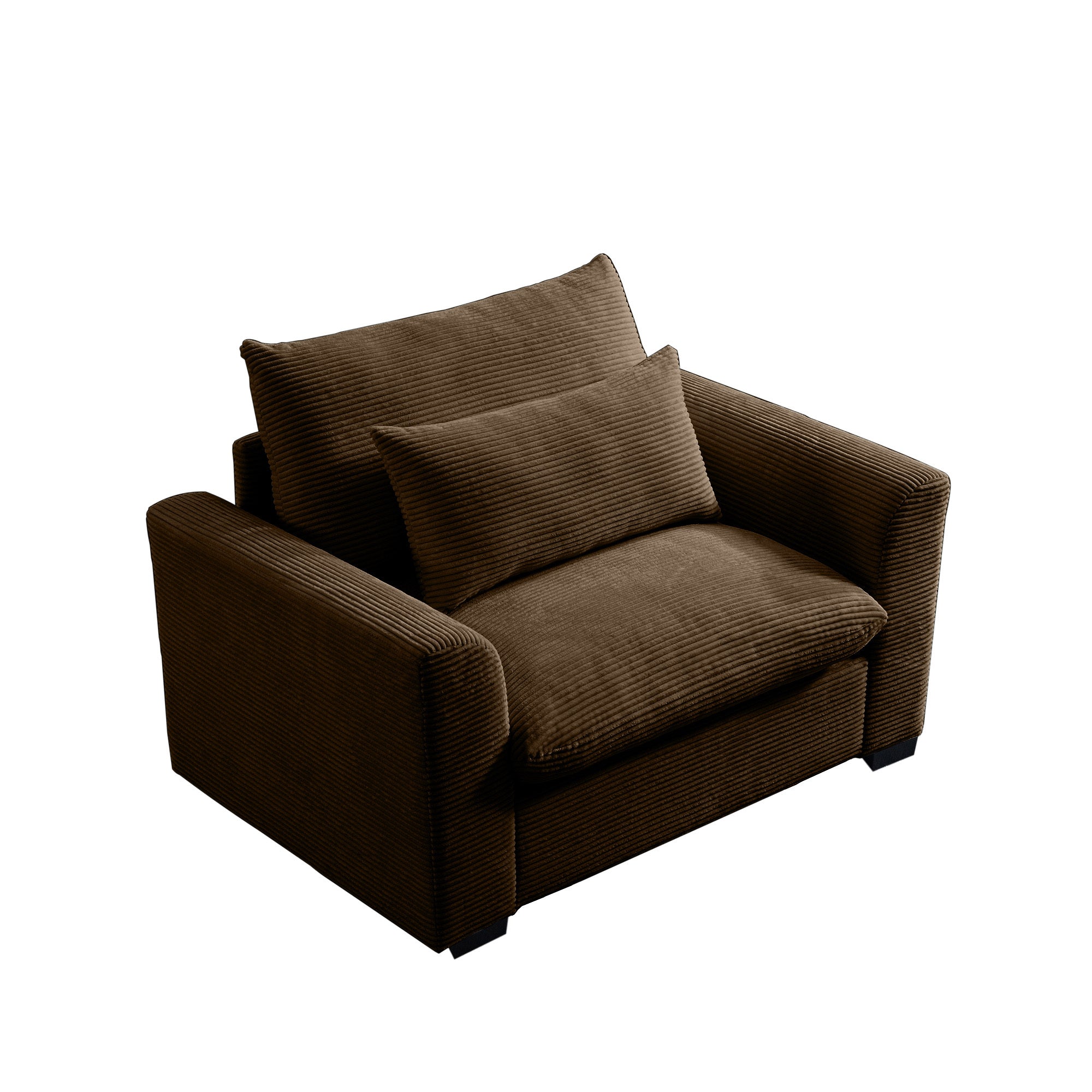 Brown Corduroy Deep Seat Single Sofa Accent Chair,Deep Seat Couch with Waist Pillow for Living Room