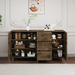 63" Black Brown Sideboard with Doors & Drawers for Storage Minimalistic Buffet for Dining Room