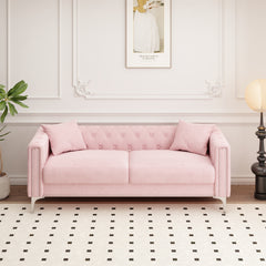 83" Pink Velvet 3-Seater Sofa with 2 Comfy Pillows - Perfect Design for Your Home