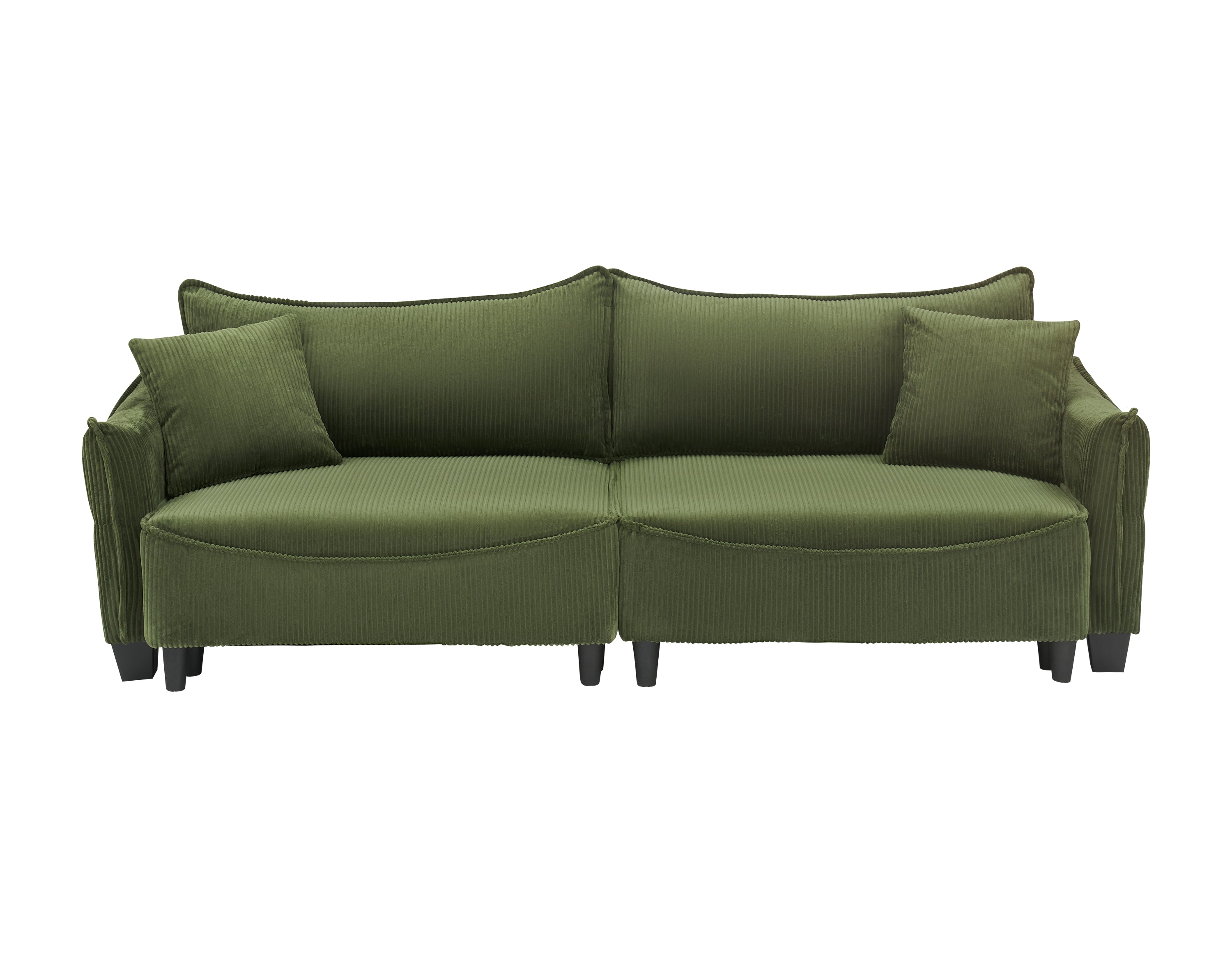 87.8" Green Corduroy Sofa Bed with Two Pillows - Ideal 3- Seater Design for Living Room