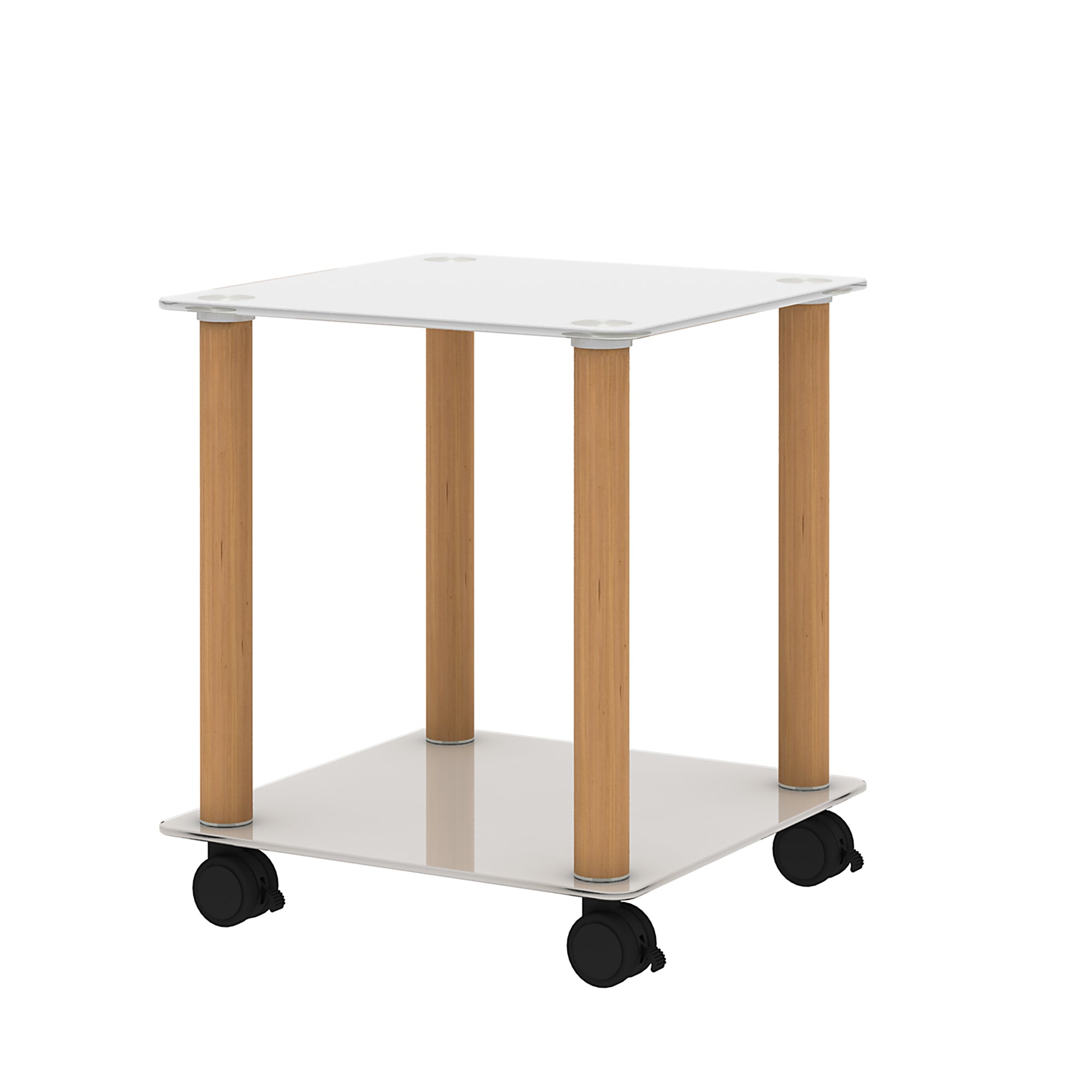 2-Piece White+Oak Side Table , 2-Tier Space End Table ,Modern Night Stand, Sofa table, Side Table with Storage Shelve