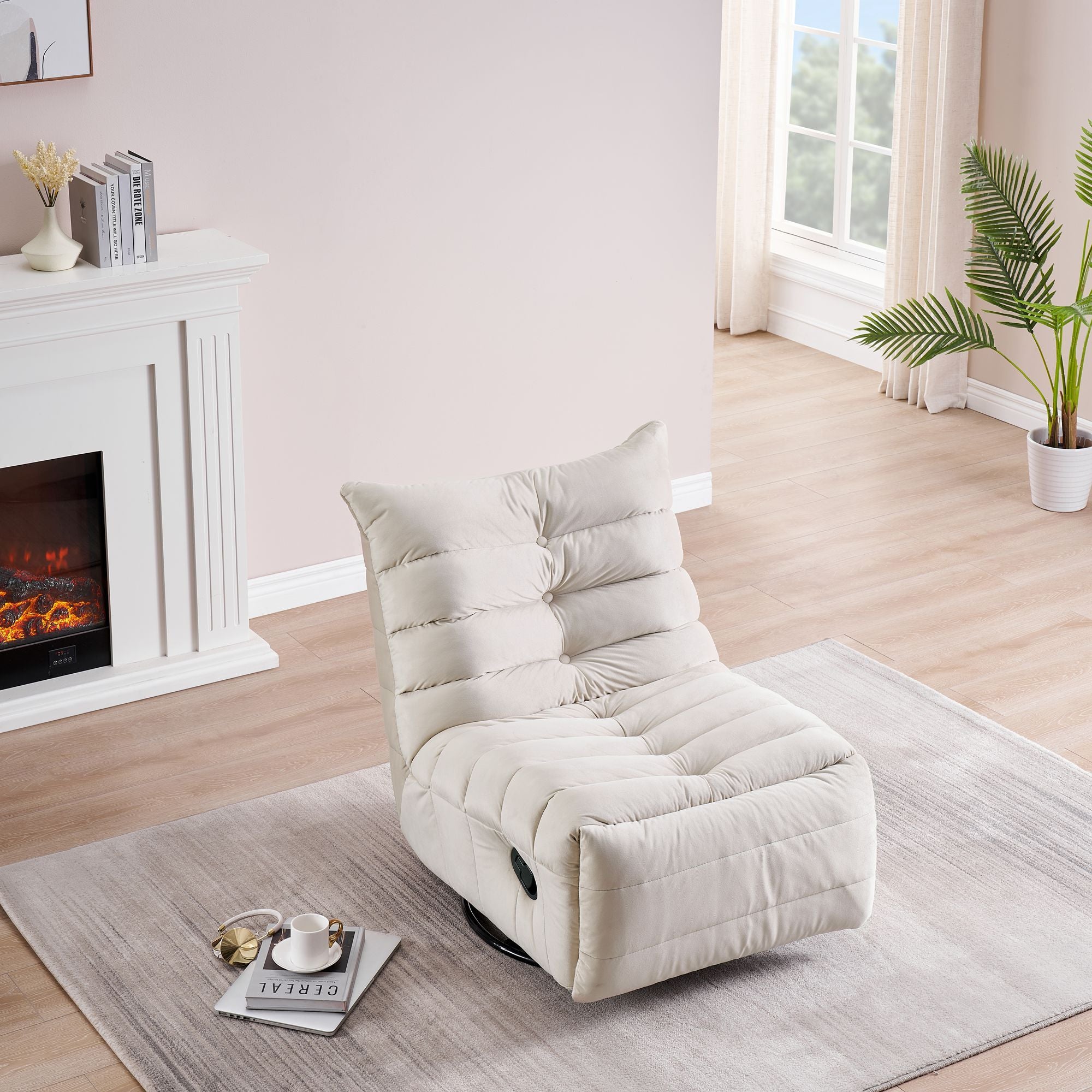 Modern Rotatable Beige Lounge Chair with Side Storage Pocket - Stylish & Durable Recliner for All Your Room