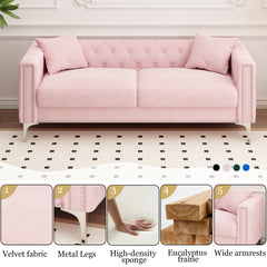 83" Pink Velvet 3-Seater Sofa with 2 Comfy Pillows - Perfect Design for Your Home