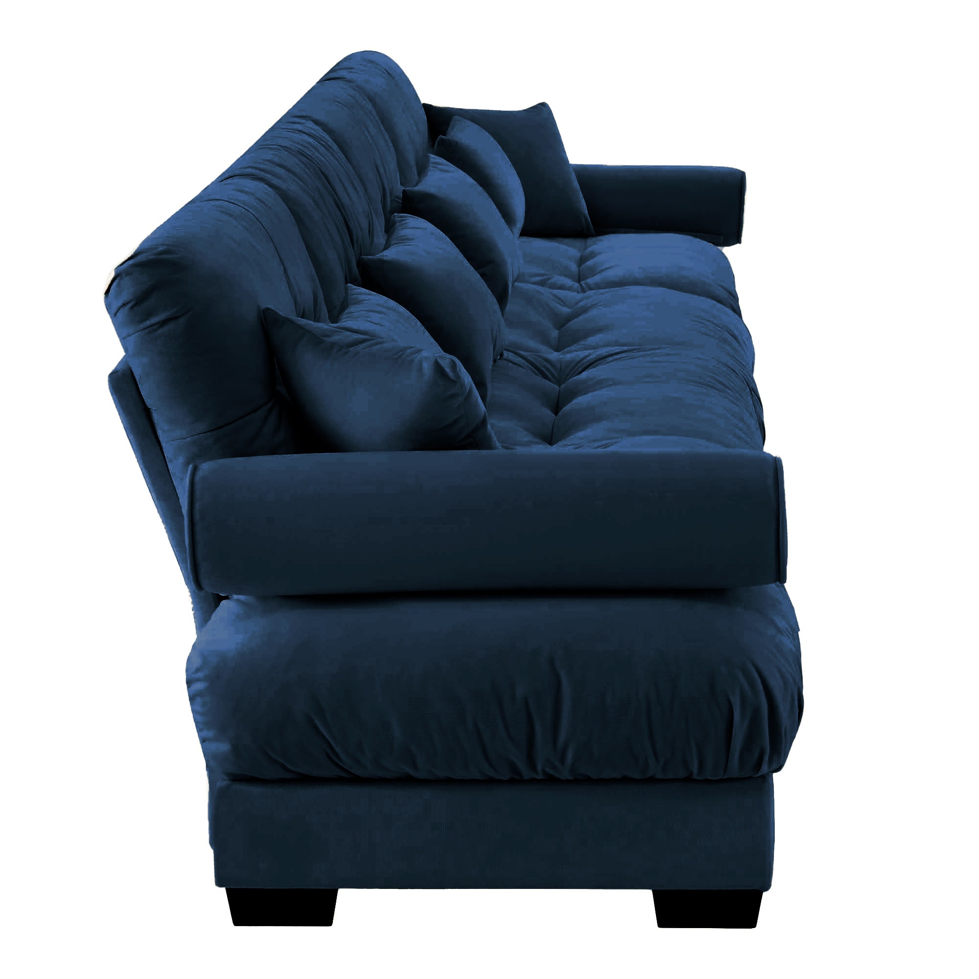 Oversized 4-Seater Velvet Sectional Sofa with Ottoman, Deep Seat Cloud Couch for Living Room, Blue