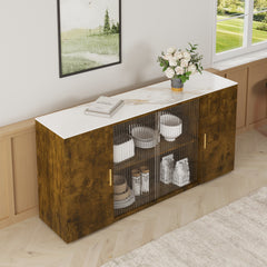 66.1" Sideboard with Glass Doors for Storage - Modern Buffet Perfect for Dining Room