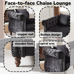 81-inch Chenille Face-to-face Chaise Lounge with Two Pillows,Nailhead trim,Button Tufted Design and Rolled Arms for Lounge, Living room and Office