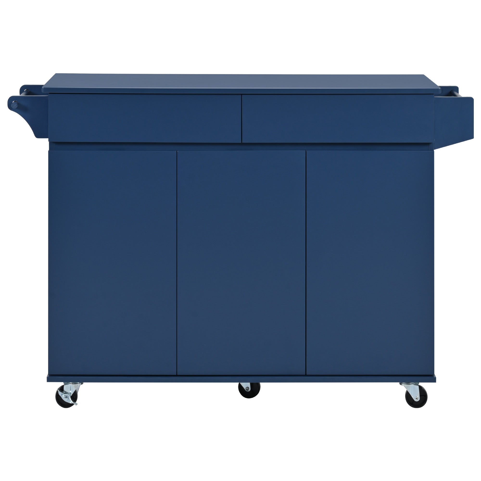 K&K 53.2''  Kitchen Island with Drop Leaf, Kitchen Storage Cart with Spice Rack, Towel Rack and 2 Drawers for Kitchen, Dining Room, Navy Blue