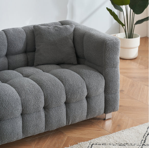 Modern Gray Teddy Fleece Modular Pit Sofa with 2 Pillows for Living Room - Luxurious 3-Seater Design