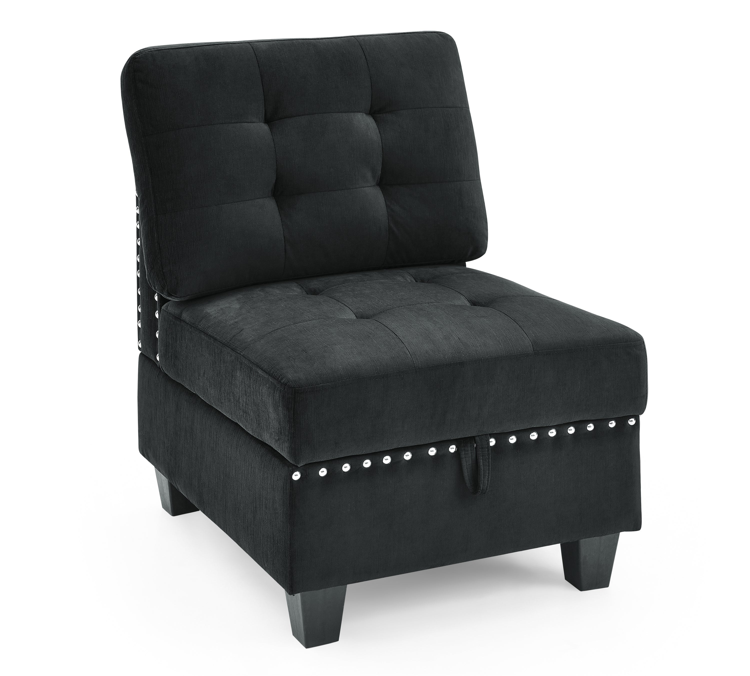 L shape Modular Sectional Sofa,DIY Combination,includes Three Single Chair ,Two Corner and Two Ottoman,Black Velvet.