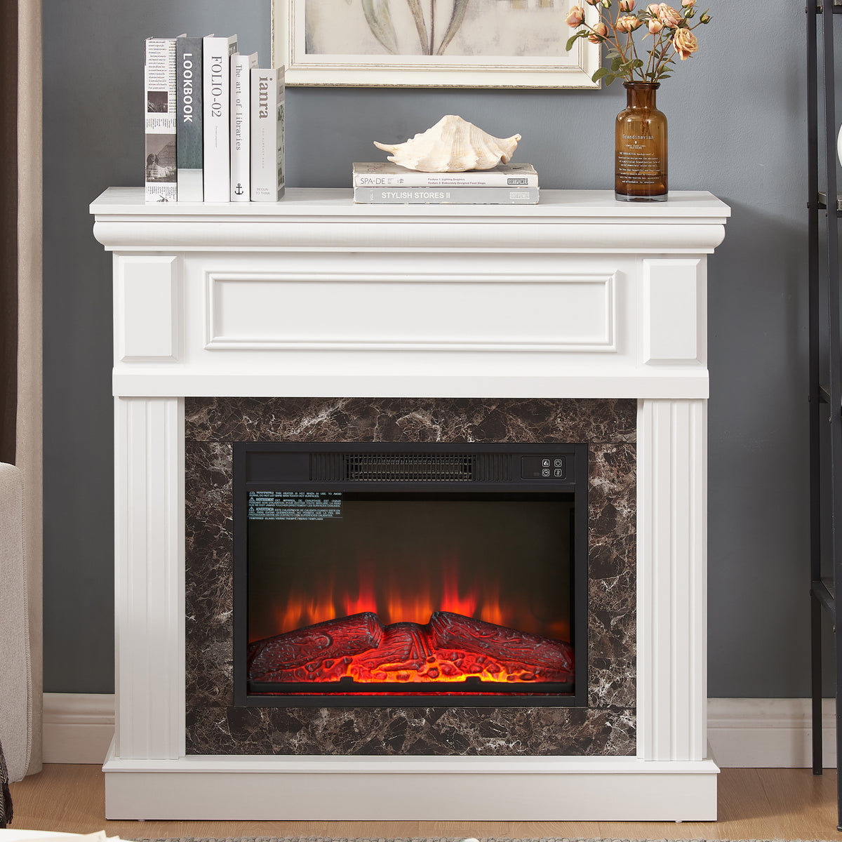 41.34" Electric Fireplace with Mantel & 23" Fireplace Insert, Adjustable Flame 41.34"W*14"D*40"H