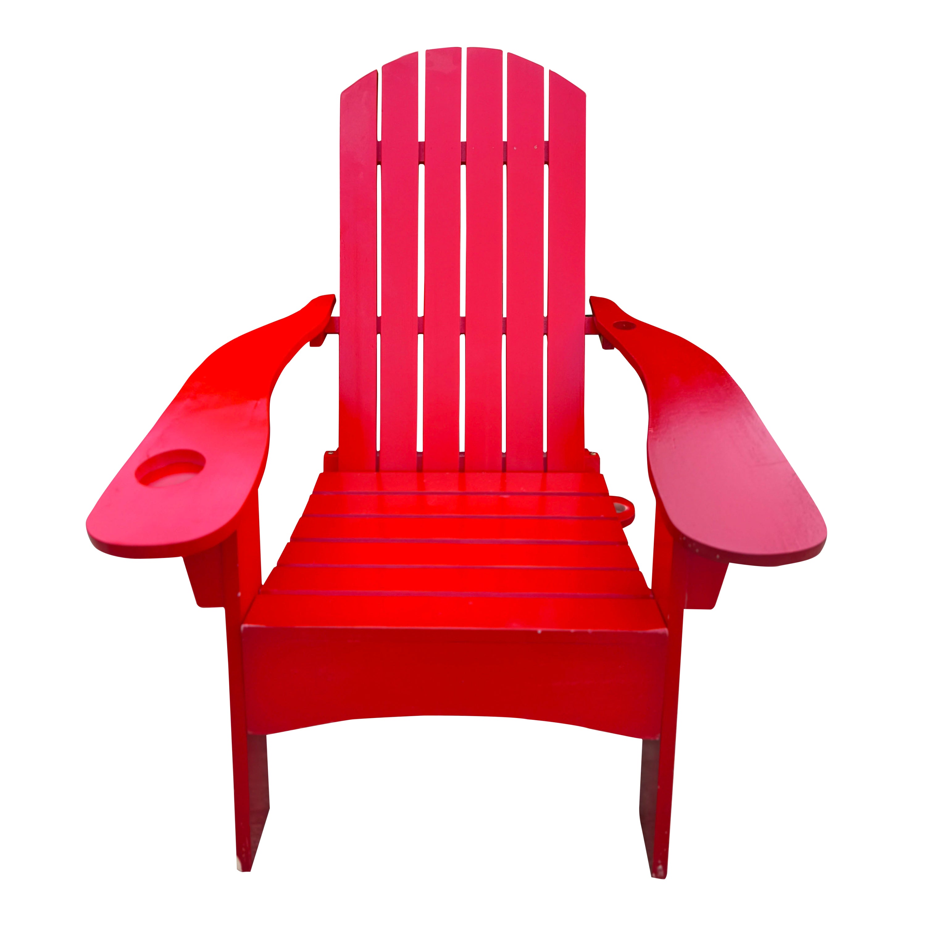 Outdoor or indoor Wood  Adirondack chair  with an hole to hold umbrella on the arm ,red