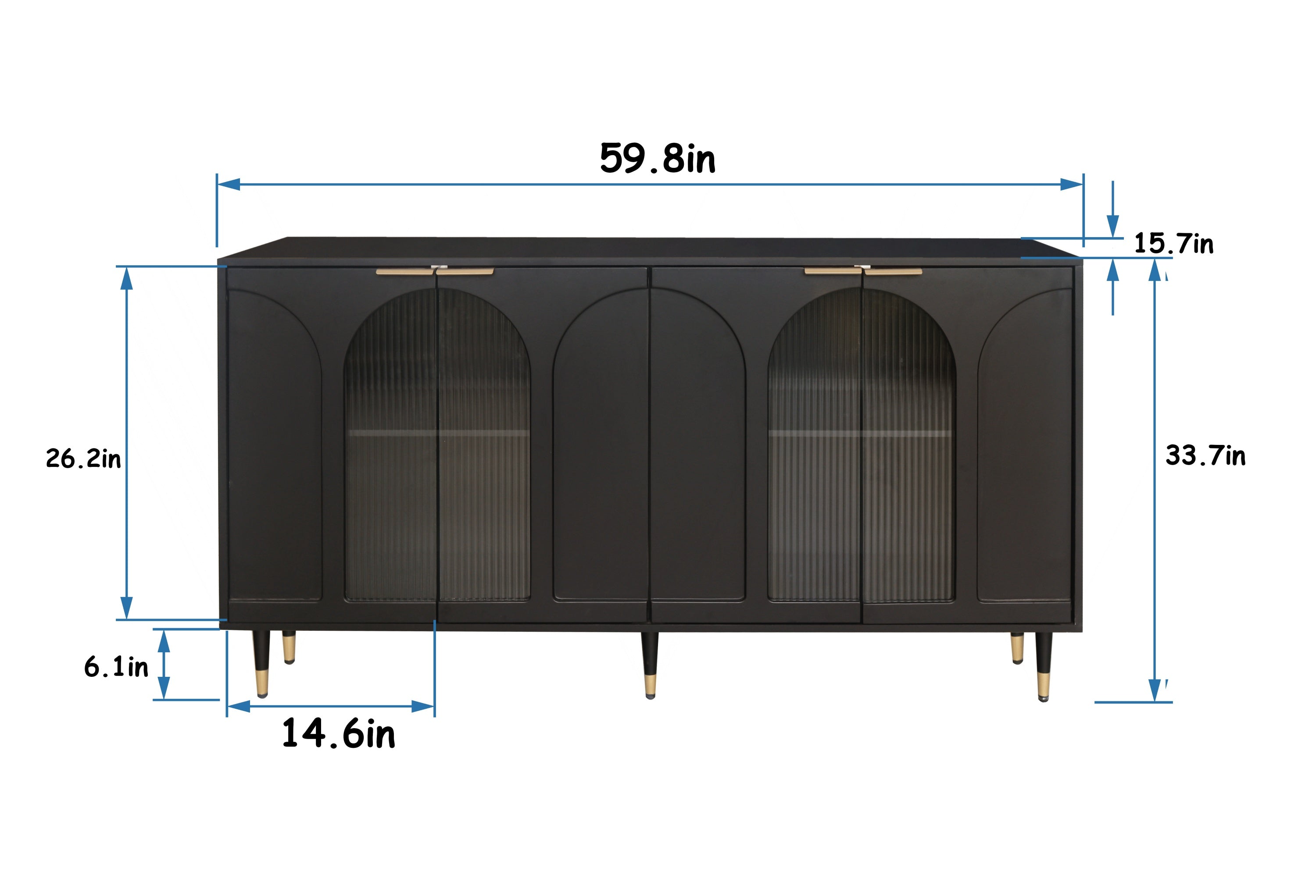 Accent Cabinet Black Lacquered Wooden Cabinet with 4 Glass Doors Sideboard Buffet Server Cabinet Storage Cabinet, for Living Room, Entryway, Hallway, Office, Kitchen and Dining Room