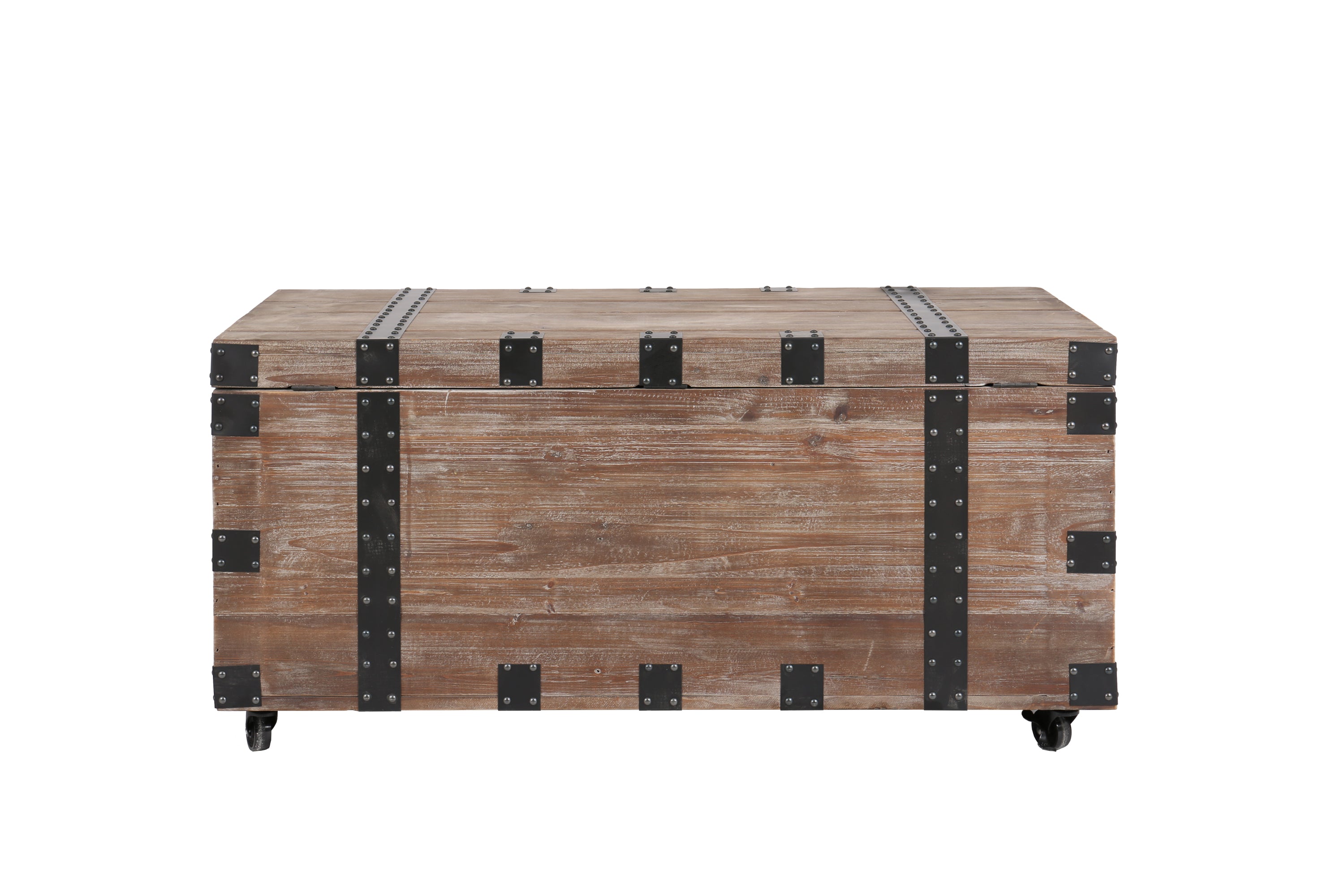 Antique Reclaimed Wood Gray Trunk Table And Side Table S/3 with Large Storage Dress Up Your Liviing Room