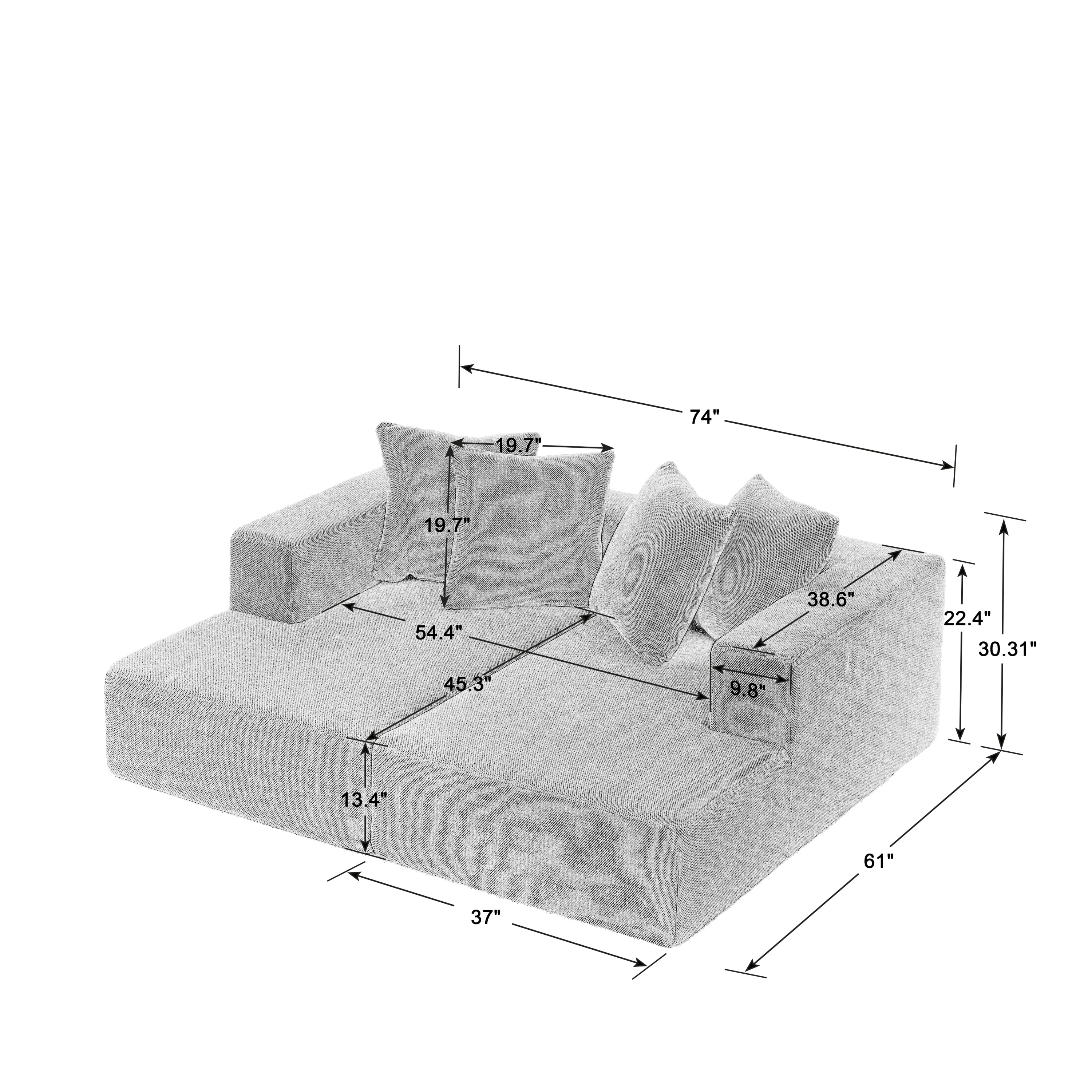 Chenille Sectional Sofa– Modern Upholstered Chaise with Plush Seating, Fixed Cushions, and Versatile Design for Living Room, Bedroom, Office