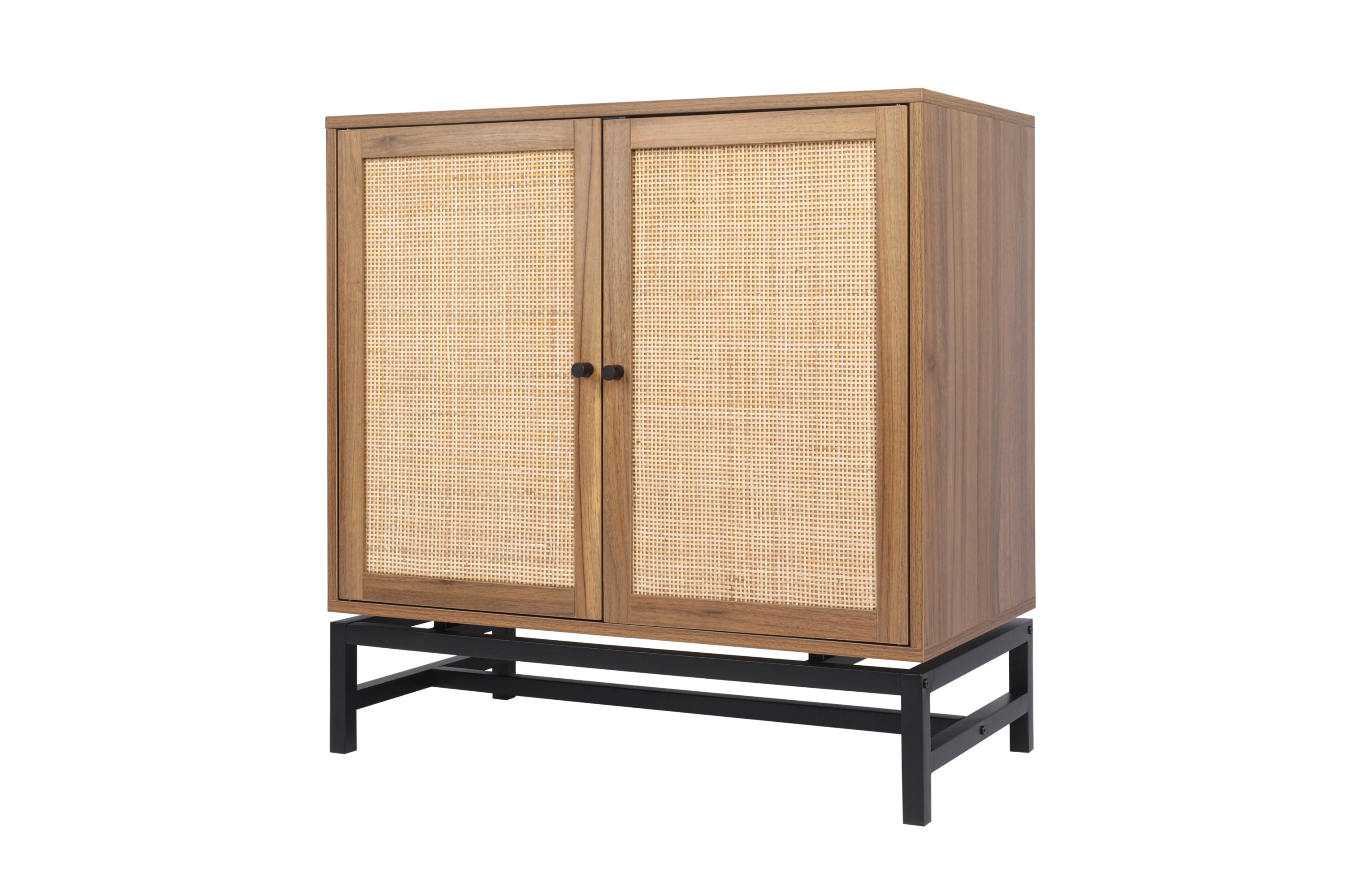 Set of 2, Natural rattan, 2 door cabinet, with 1 Adjustable Inner Shelves, rattan, Accent Storage Cabinet