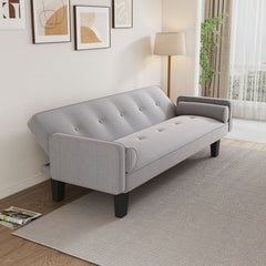 72" Gray Cotton Linen Sofa Bed with Two Pillows Suitable for Family Living Room