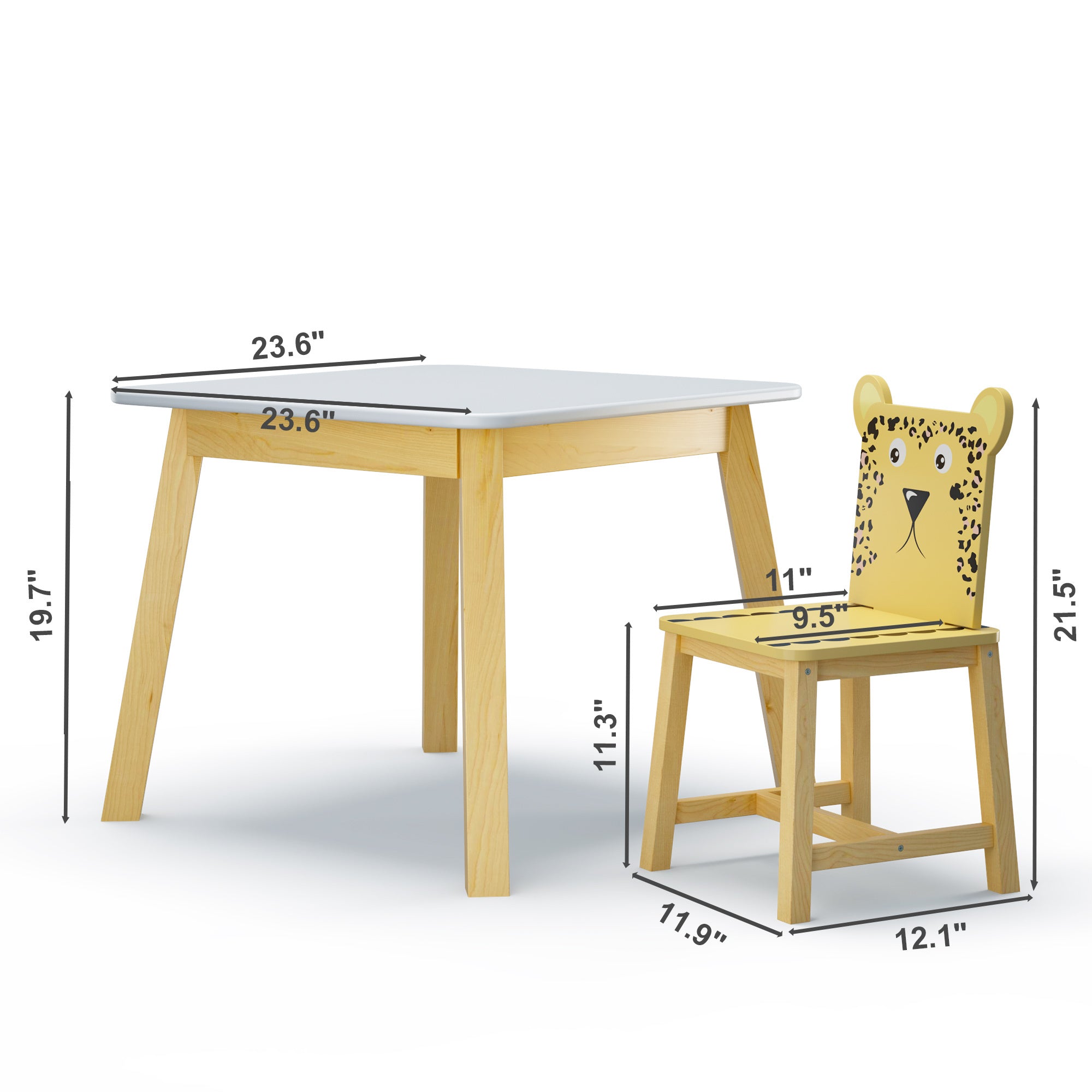 5 Piece Kiddy Table and Chair Set , Kids Wood Table with 4 Chairs Set Cartoon Animals (bigger table) (3-8 years old)