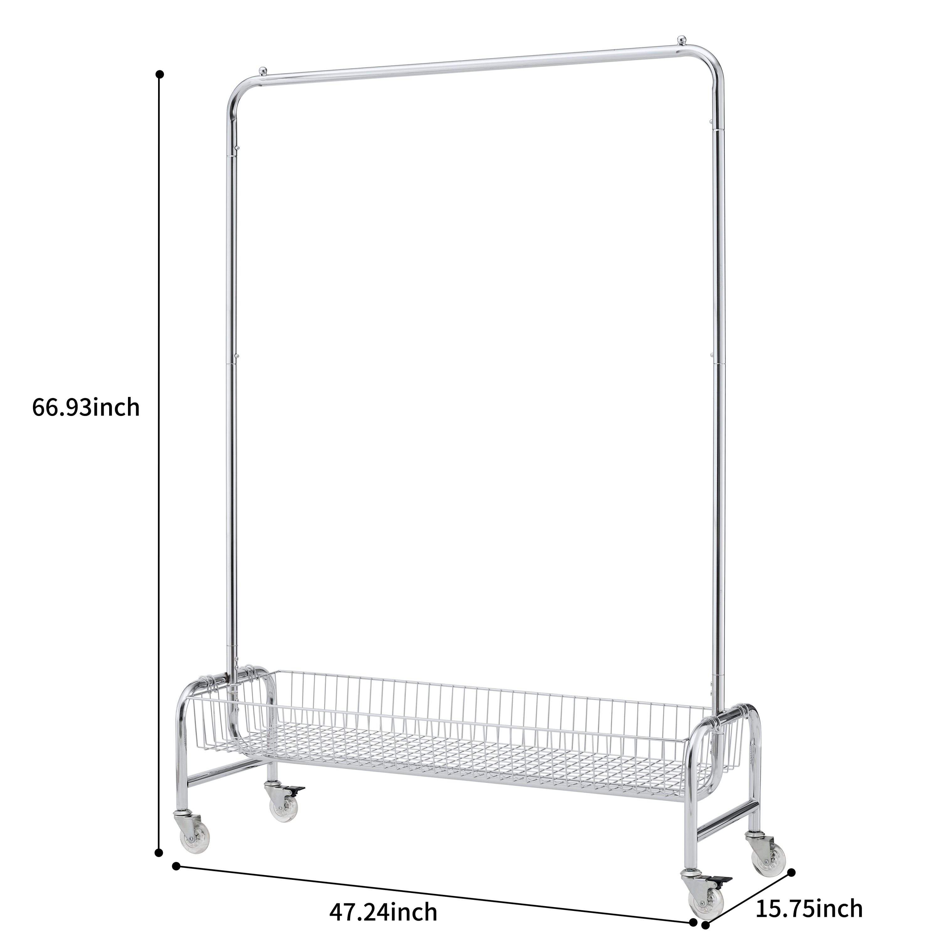 Garment Rack with Basket on Wheels Rolling Clothes Rack for Hanging Clothes Heavy Duty Garment Rack,2 pcs in one carton