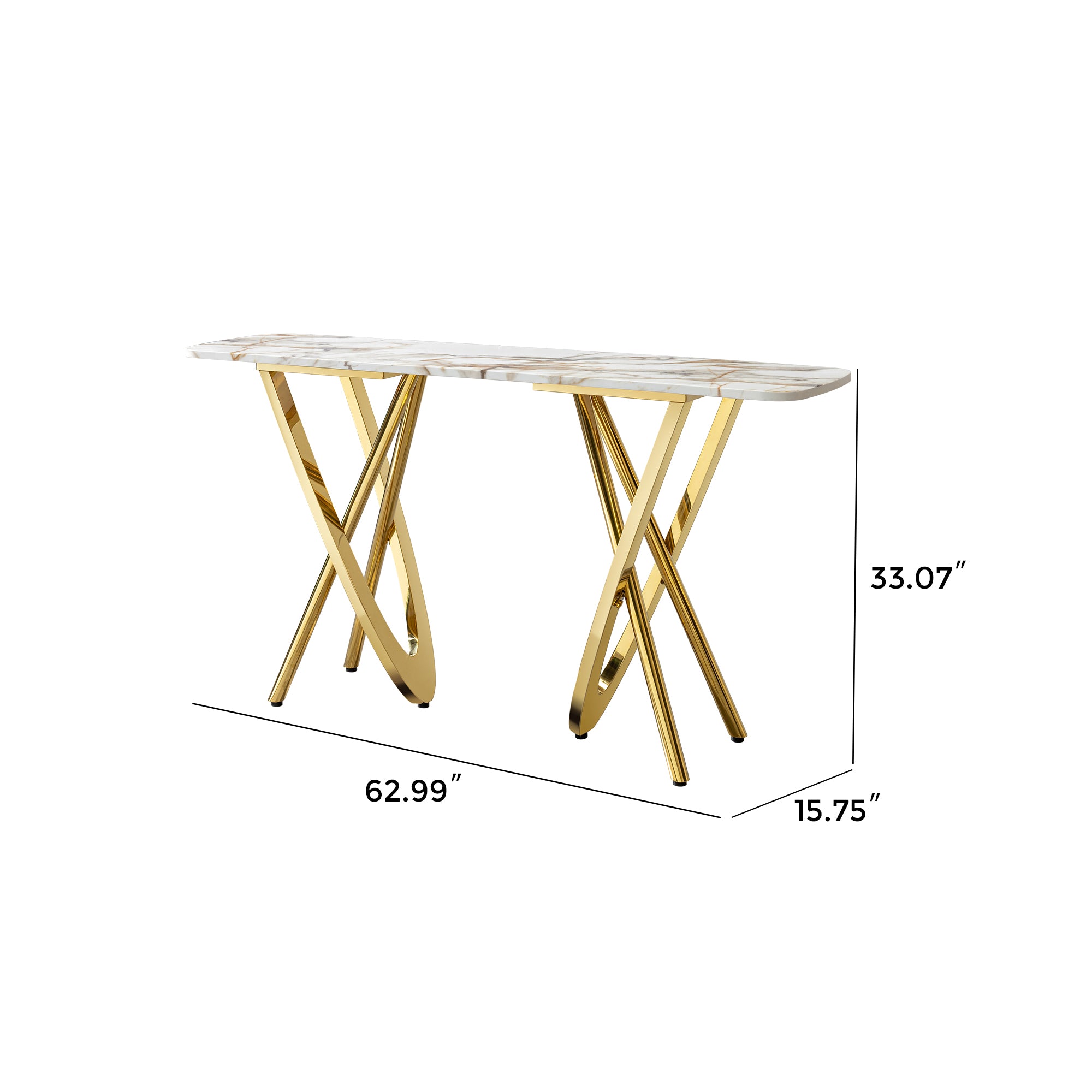 Marble Pattern Console Table, Gold Steel Base, 0.78" Thick