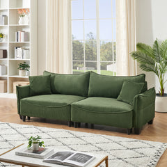 87.8" Green Corduroy Sofa Bed with Two Pillows - Ideal 3- Seater Design for Living Room