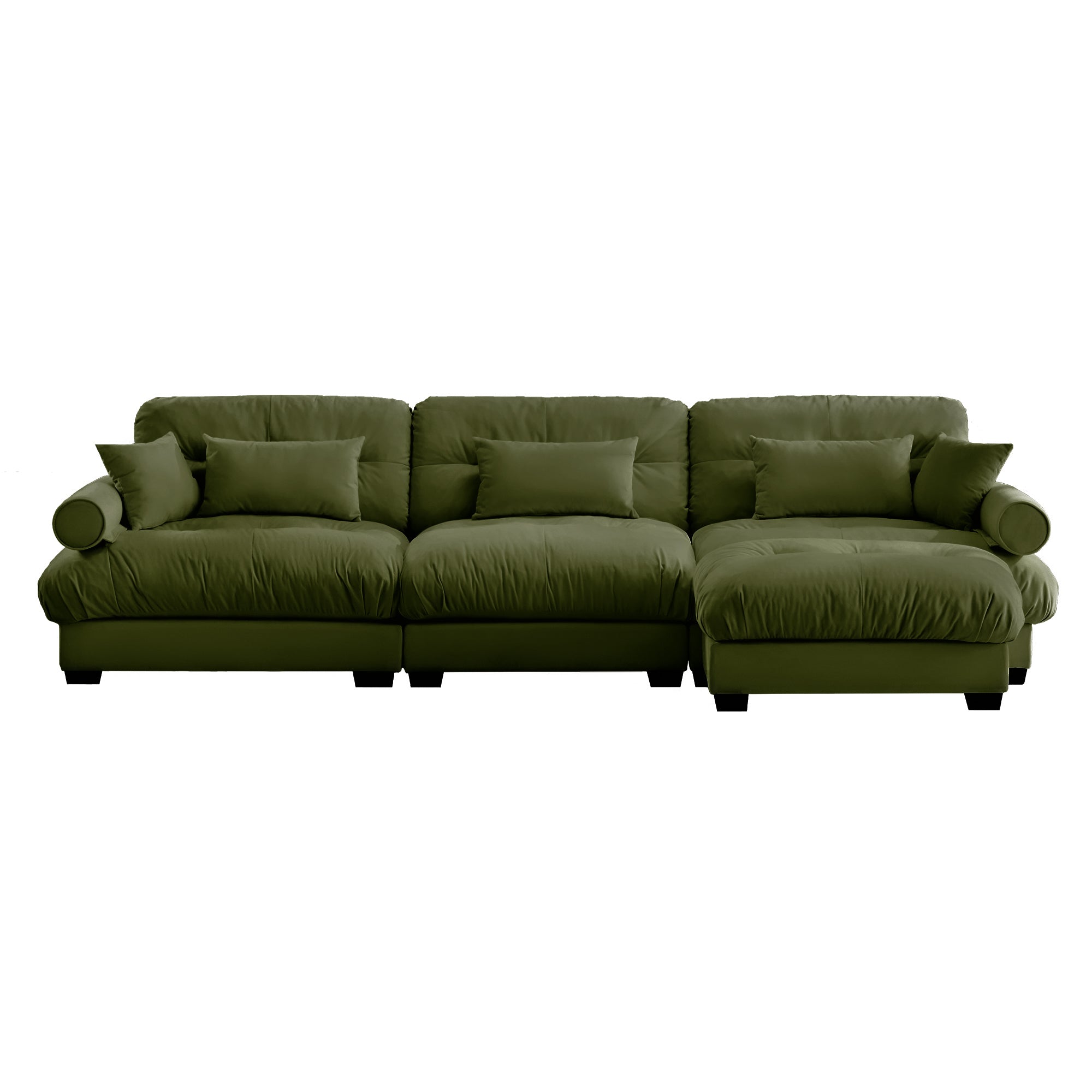 Oversized Modular Velvet Sectional Sofa with Ottoman, Deep Seat L-Shaped Cloud Couch for Living Room, Olive green