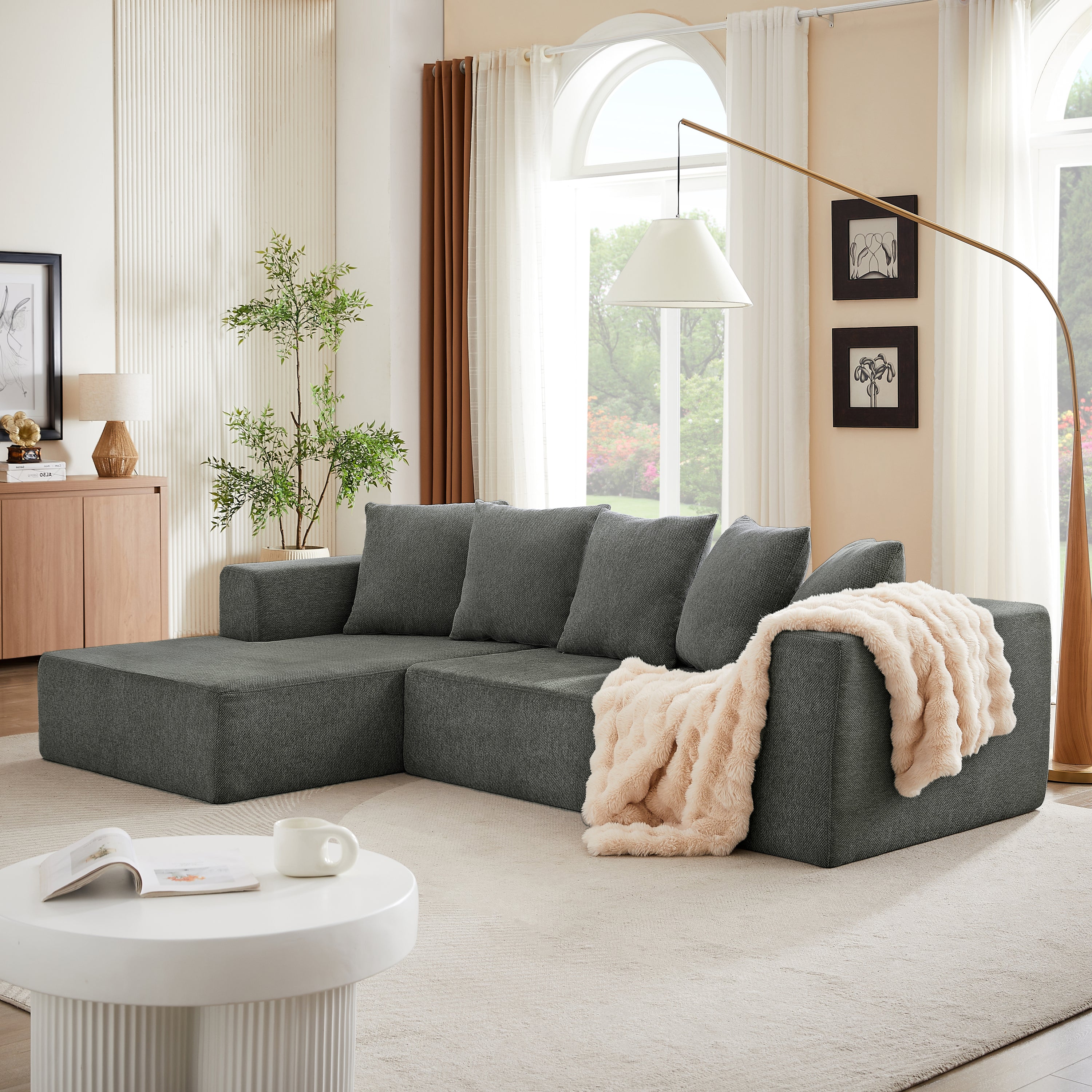 Chenille L-Shaped Sectional Sofa Set,Minimalist Style Modular Sectional Sofa, Luxury Chenille Fabric Cloud Couch for Living Room