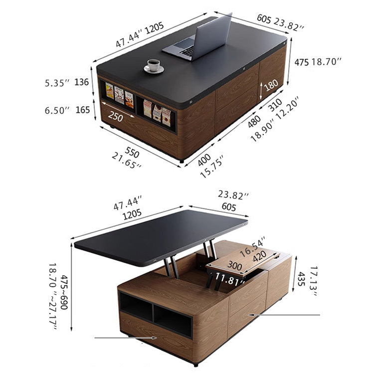 Rectangular Coffee Table with Lift-Top & 4 Ottomans - Modern Design with Storage fajf-957