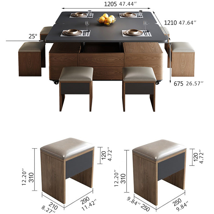 Rectangular Coffee Table with Lift-Top & 4 Ottomans - Modern Design with Storage fajf-957