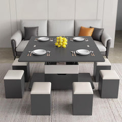 Modern Lift Top Coffee Table with Storage & 4 Ottomans - Functional Design with Wheels fajf-958